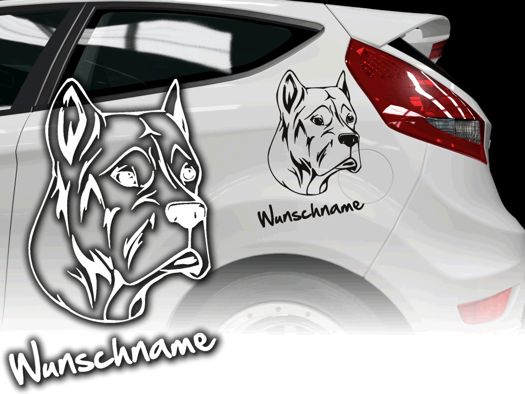 Hundeaufkleber fürs Auto mit Wunschname und Text