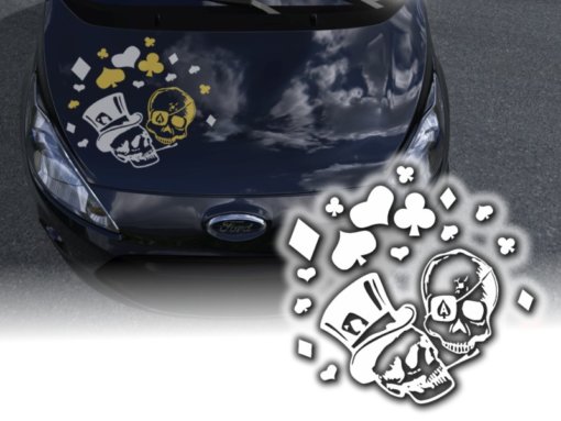 Auto Aufkleber Poker Skull Motorhaube Pkw A401