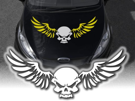 Auto Aufkleber Skull Flügel Totenkopf Motorhaube Sticker