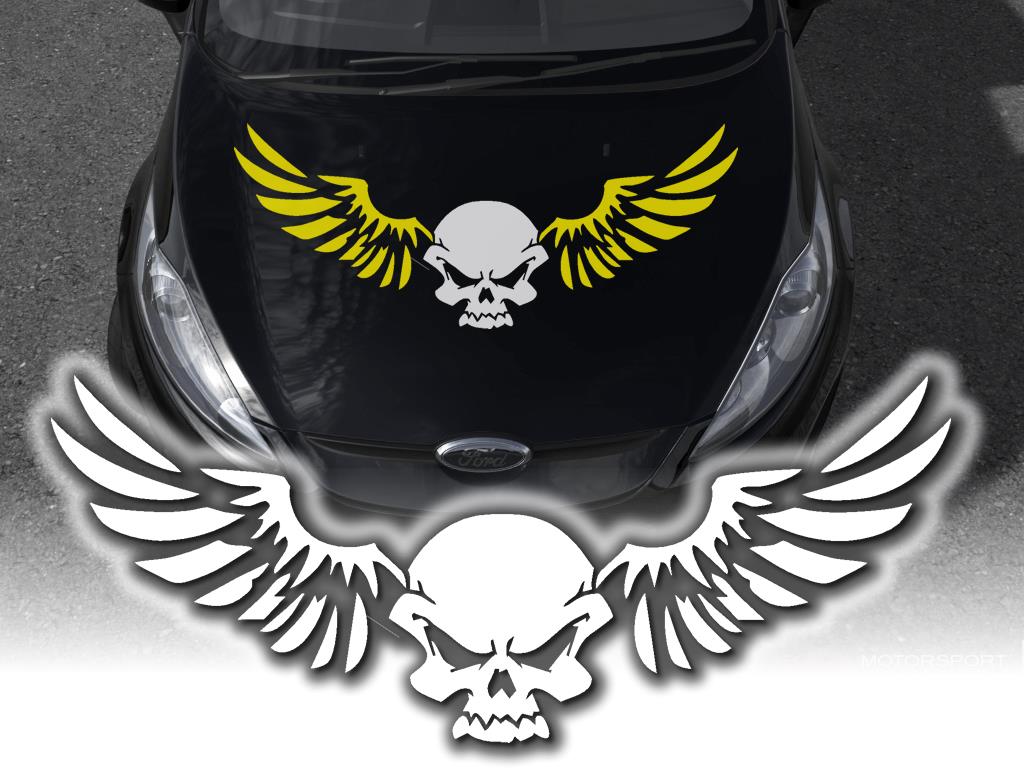 Motorhaube Auto-Aufkleber Totenkopf Skull Schmetterlinge Metall